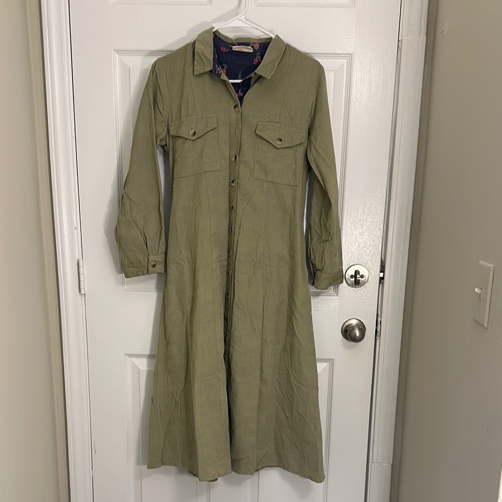 Olive Green Button-Down Maxi Dress